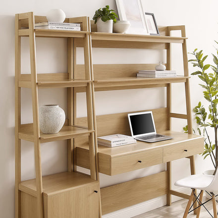 Bixby 2-Piece Wood Office Desk and Bookshelf in Oak
