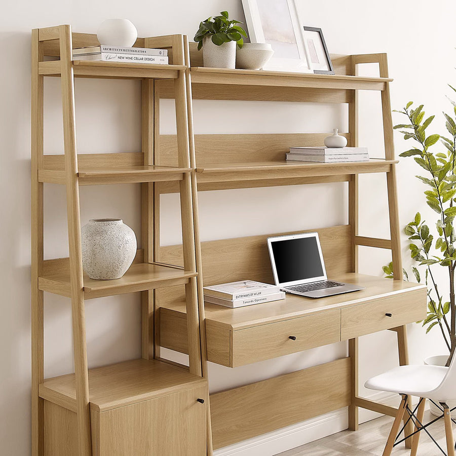 Finch 2-Piece Wood Office Desk and Bookshelf in Oak