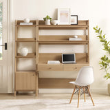 Finch 2-Piece Wood Office Desk and Bookshelf in Oak