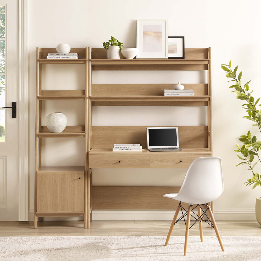Finch 2-Piece Wood Office Desk and Bookshelf in Oak