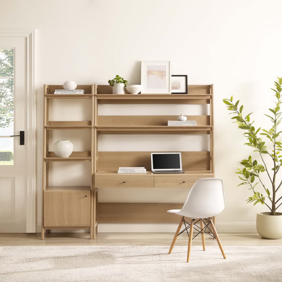 Finch 2-Piece Wood Office Desk and Bookshelf in Oak