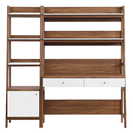 Bixby 2-Piece Wood Office Desk and Bookshelf in Walnut White