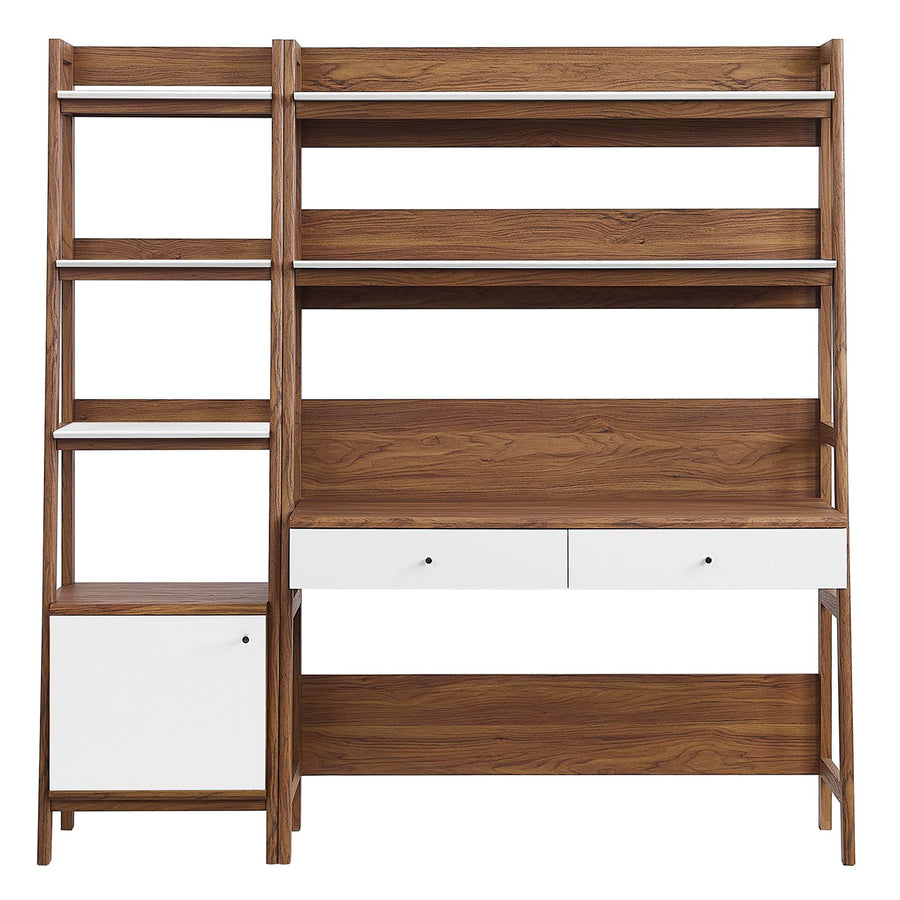 Finch 2-Piece Wood Office Desk and Bookshelf in Walnut White