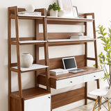 Finch 2-Piece Wood Office Desk and Bookshelf in Walnut White