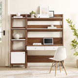 Finch 2-Piece Wood Office Desk and Bookshelf in Walnut White