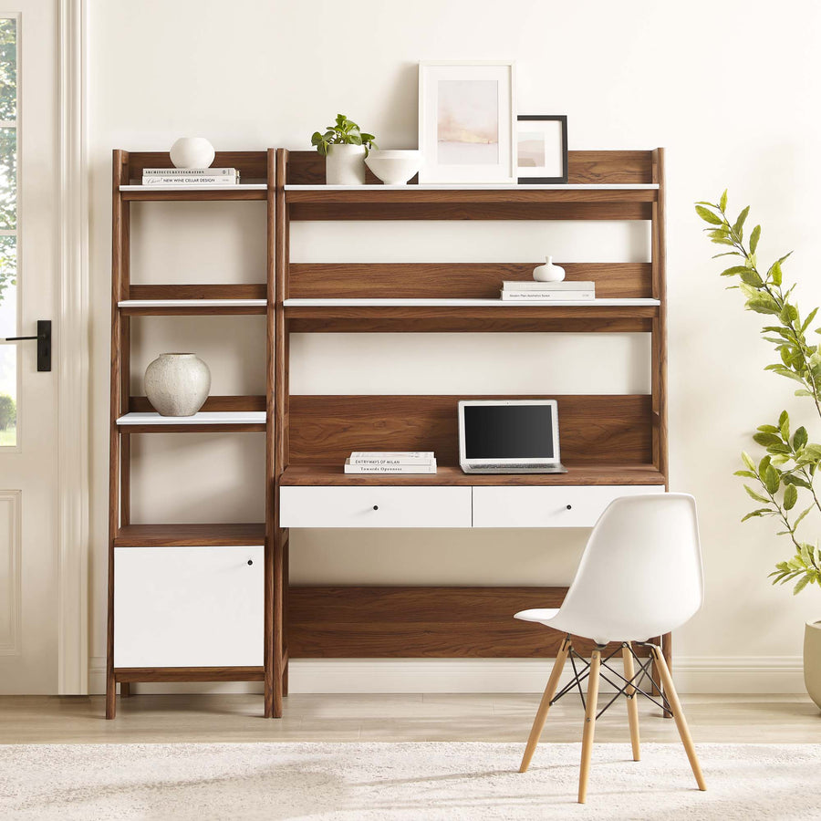 Finch 2-Piece Wood Office Desk and Bookshelf in Walnut White