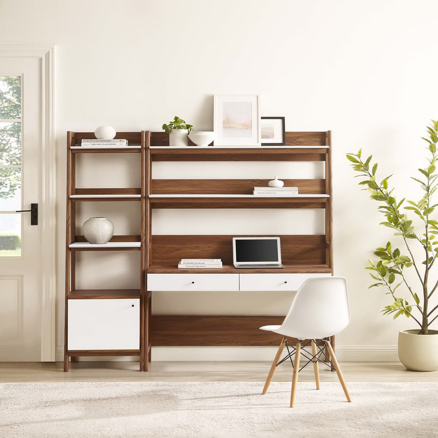 Finch 2-Piece Wood Office Desk and Bookshelf in Walnut White