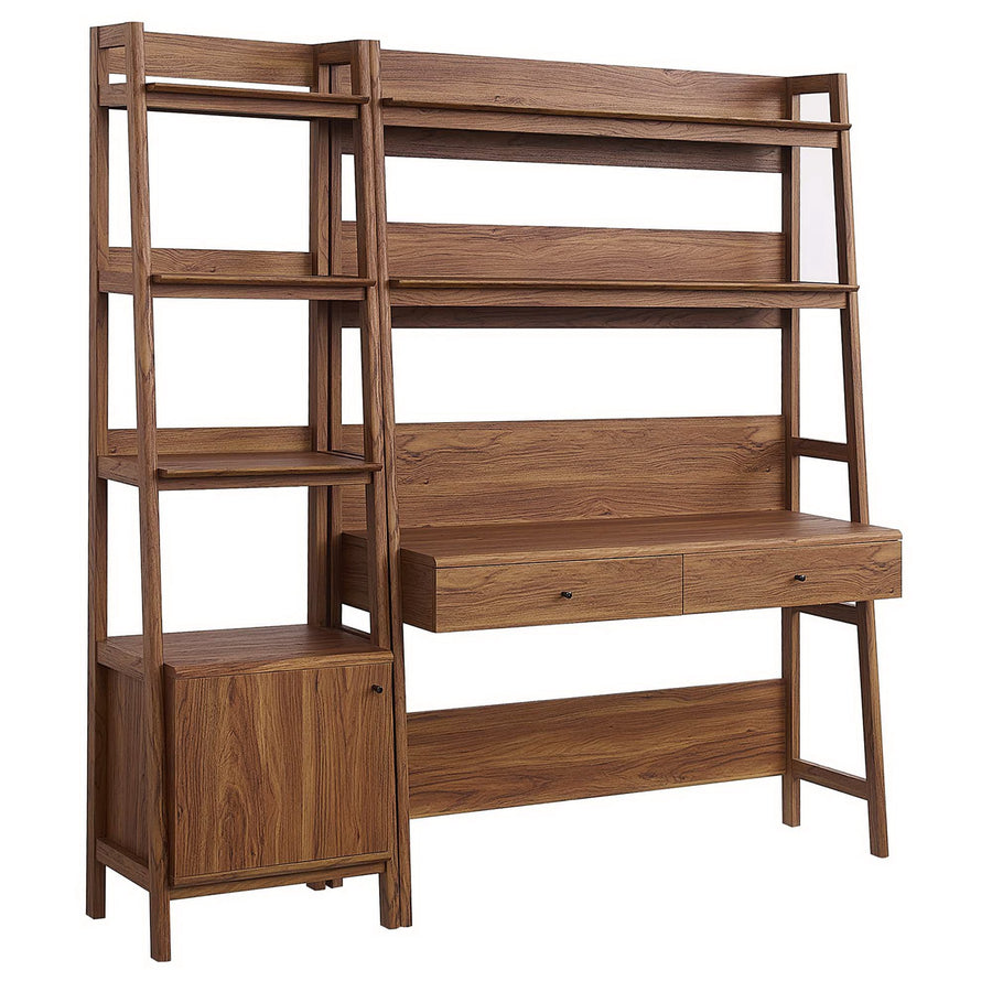 Finch 2-Piece Wood Office Desk and Bookshelf in Walnut
