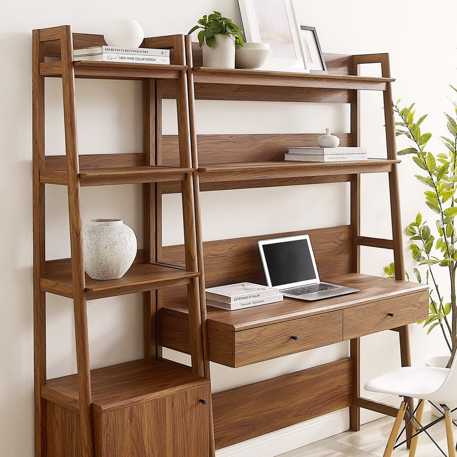 Finch 2-Piece Wood Office Desk and Bookshelf in Walnut