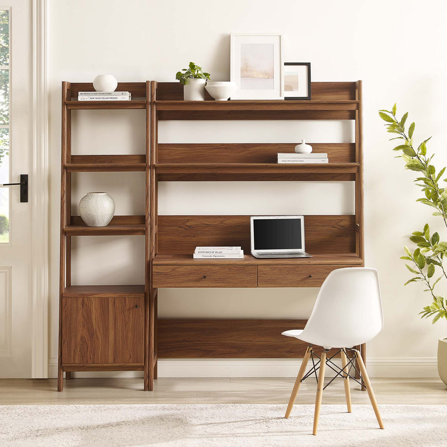 Finch 2-Piece Wood Office Desk and Bookshelf in Walnut