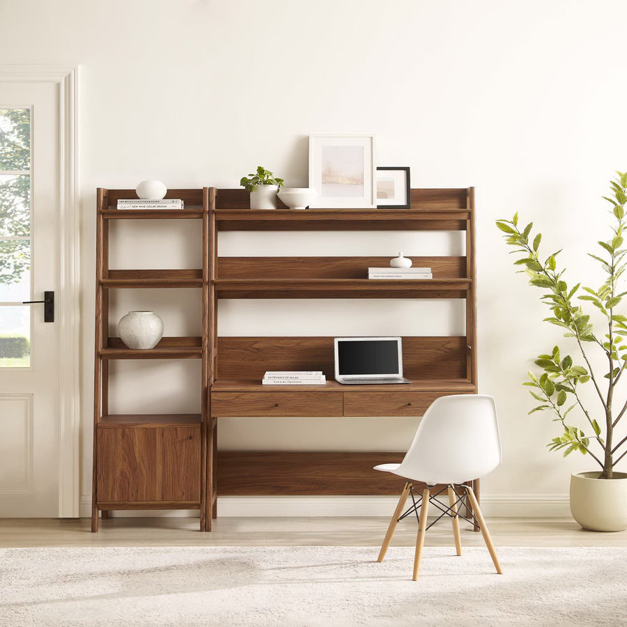 Finch 2-Piece Wood Office Desk and Bookshelf in Walnut