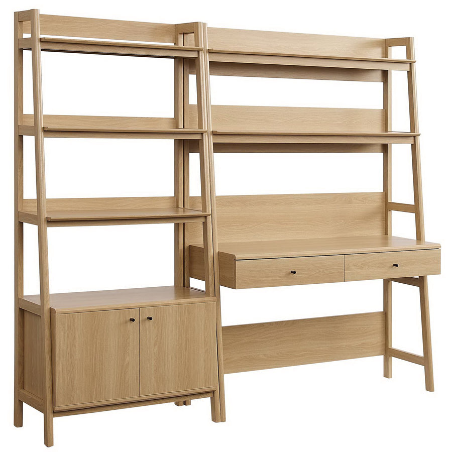 Finch 2-Piece Wood Office Desk and Bookshelf in Oak