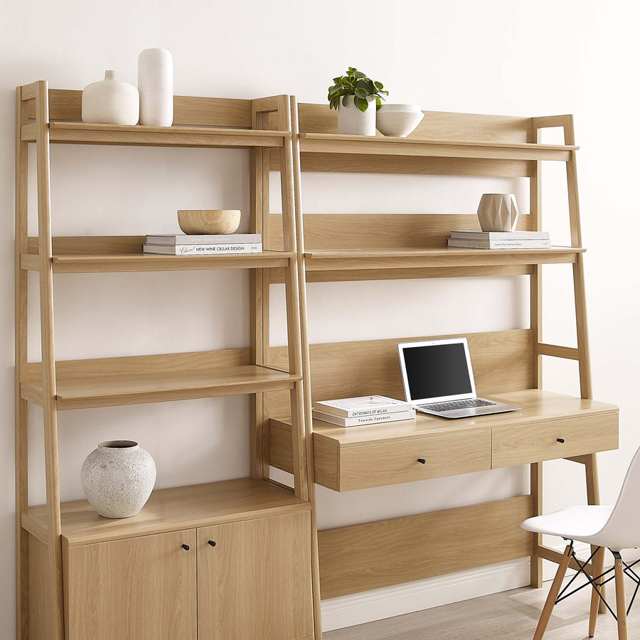 Finch 2-Piece Wood Office Desk and Bookshelf in Oak