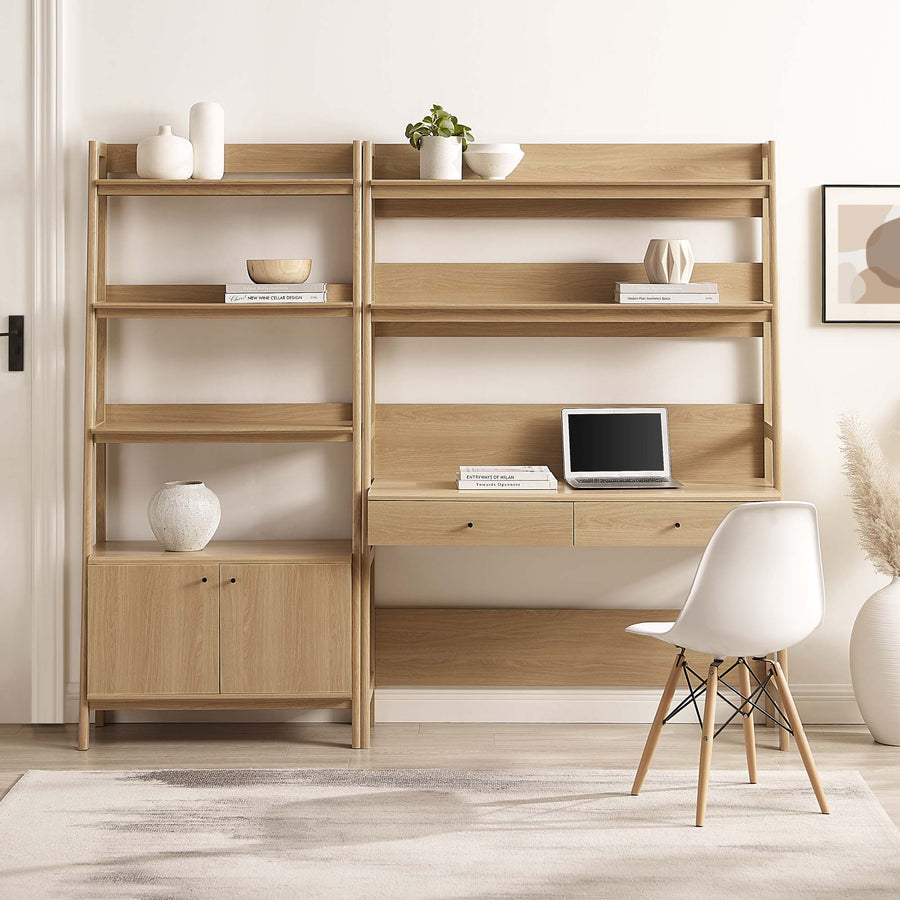Finch 2-Piece Wood Office Desk and Bookshelf in Oak