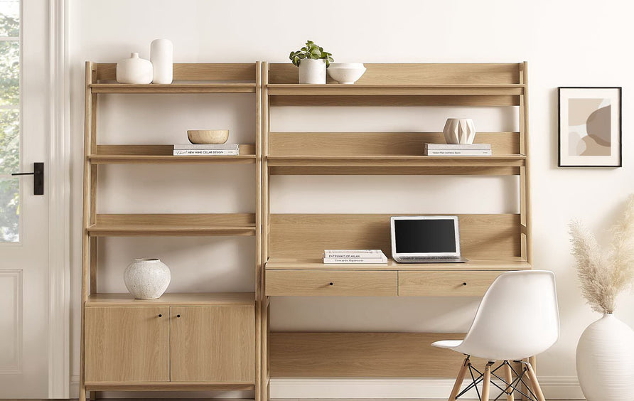 Finch 2-Piece Wood Office Desk and Bookshelf in Oak