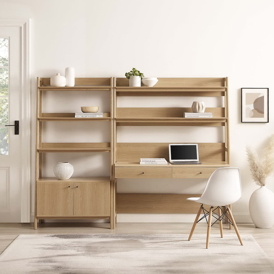 Finch 2-Piece Wood Office Desk and Bookshelf in Oak
