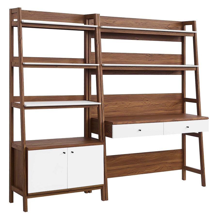 Finch 2-Piece Wood Office Desk and Bookshelf in Walnut White