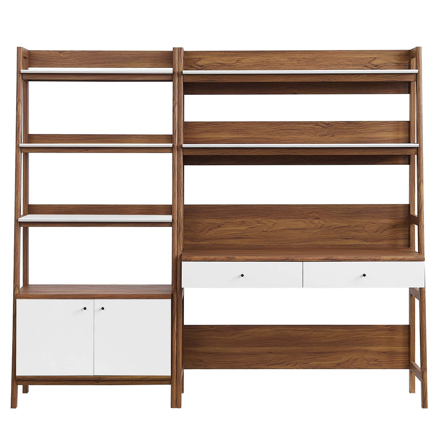 Finch 2-Piece Wood Office Desk and Bookshelf in Walnut White