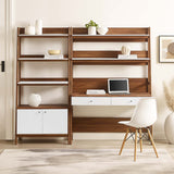Finch 2-Piece Wood Office Desk and Bookshelf in Walnut White