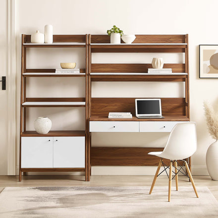 Bixby 2-Piece Wood Office Desk and Bookshelf in Walnut White