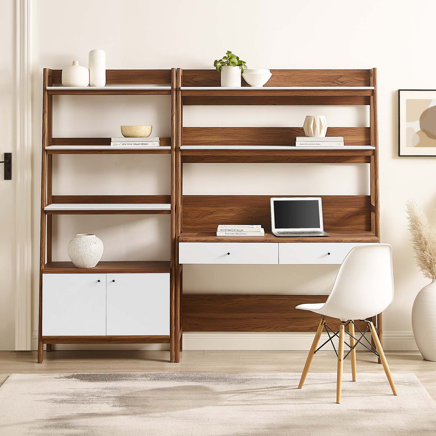 Finch 2-Piece Wood Office Desk and Bookshelf in Walnut White