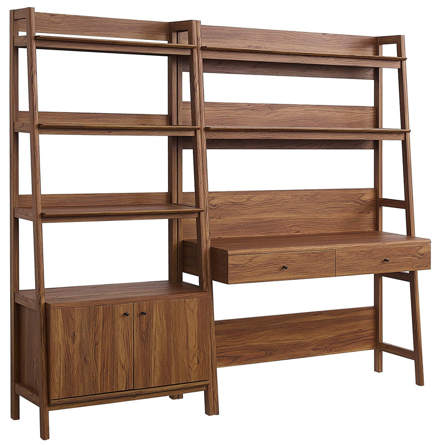 Finch 2-Piece Wood Office Desk and Bookshelf in Walnut