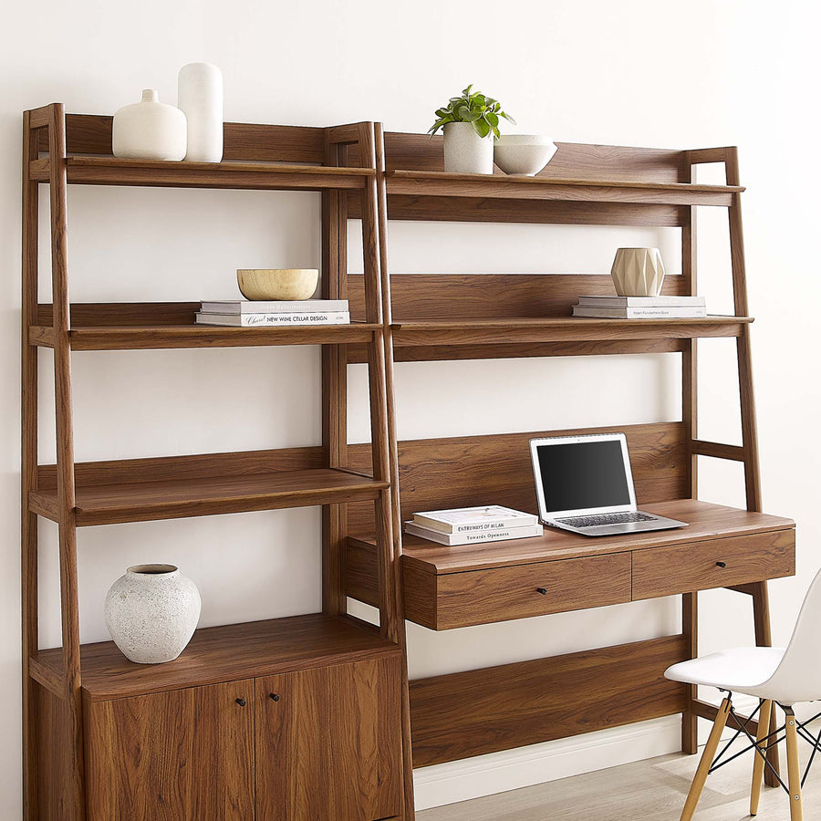 Finch 2-Piece Wood Office Desk and Bookshelf in Walnut