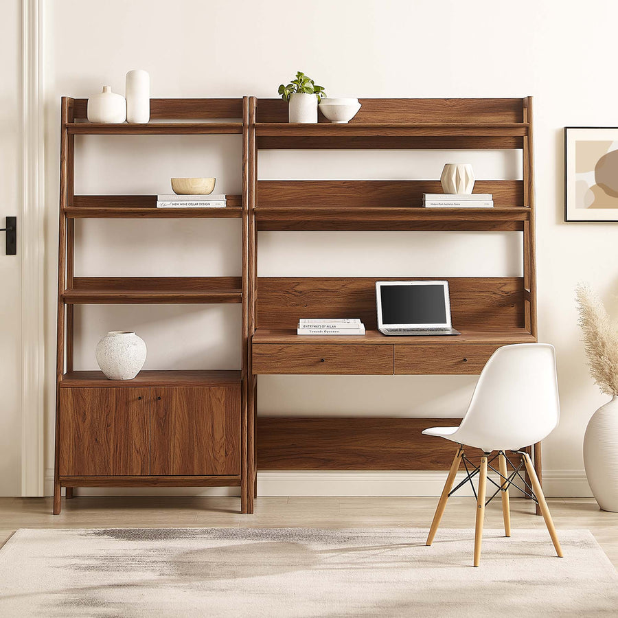 Finch 2-Piece Wood Office Desk and Bookshelf in Walnut