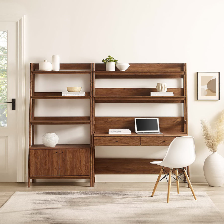 Finch 2-Piece Wood Office Desk and Bookshelf in Walnut