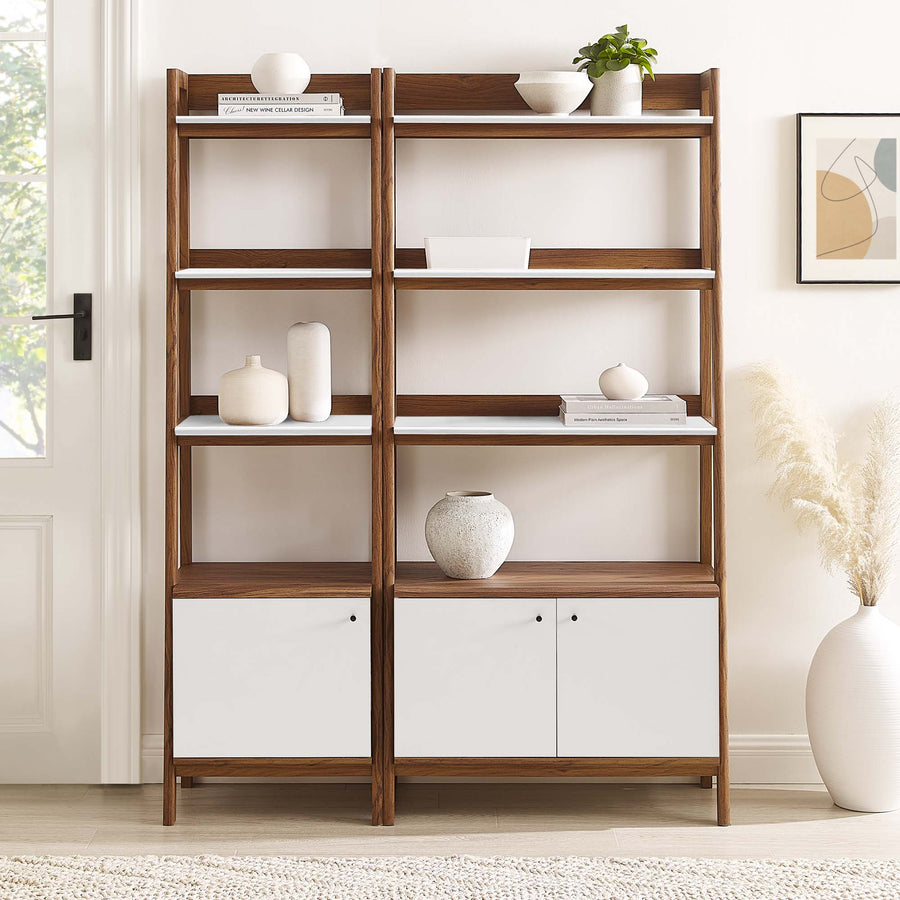 Finch Wood Bookshelves Set of 2 in Walnut White