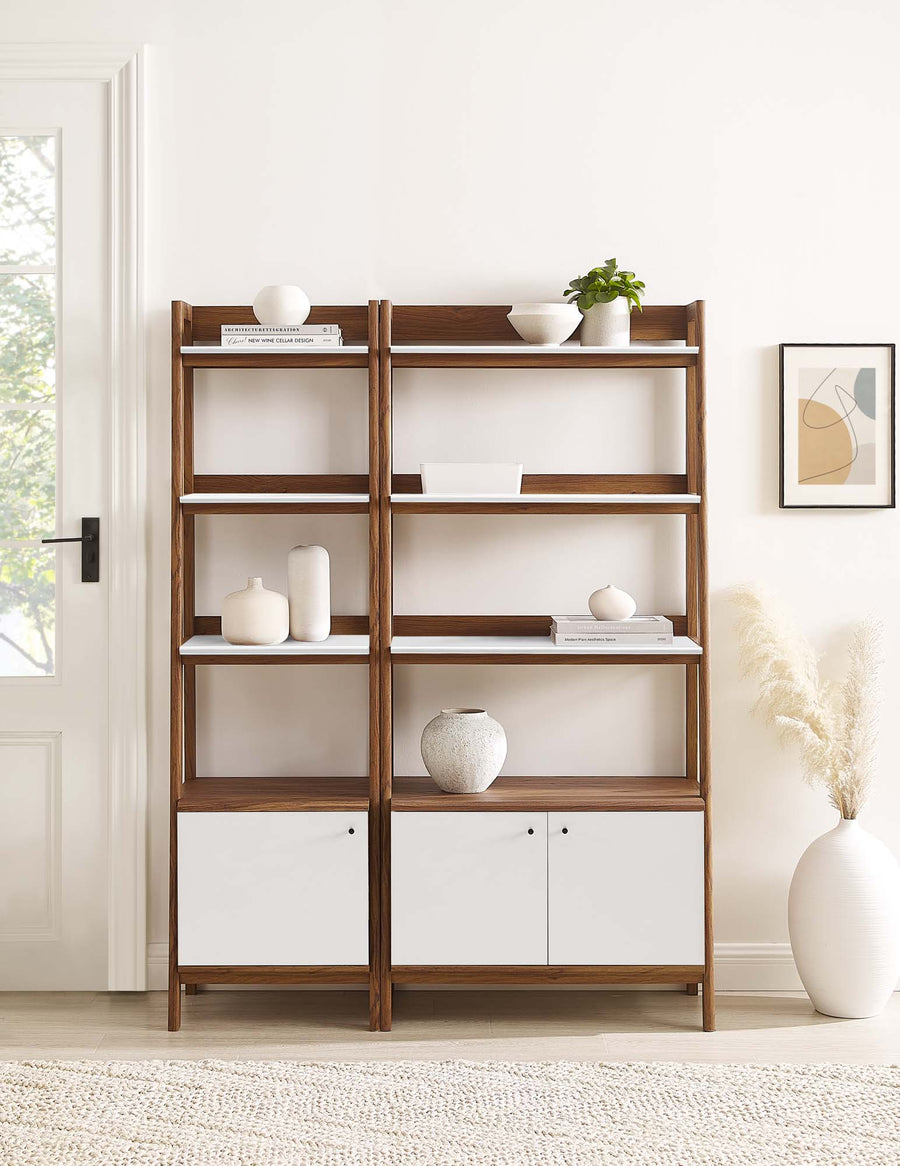 Finch Wood Bookshelves Set of 2 in Walnut White
