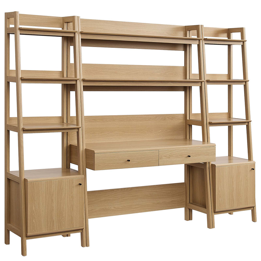 Finch 3-Piece Wood Office Desk and Bookshelf in Oak