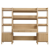 Finch 3-Piece Wood Office Desk and Bookshelf in Oak