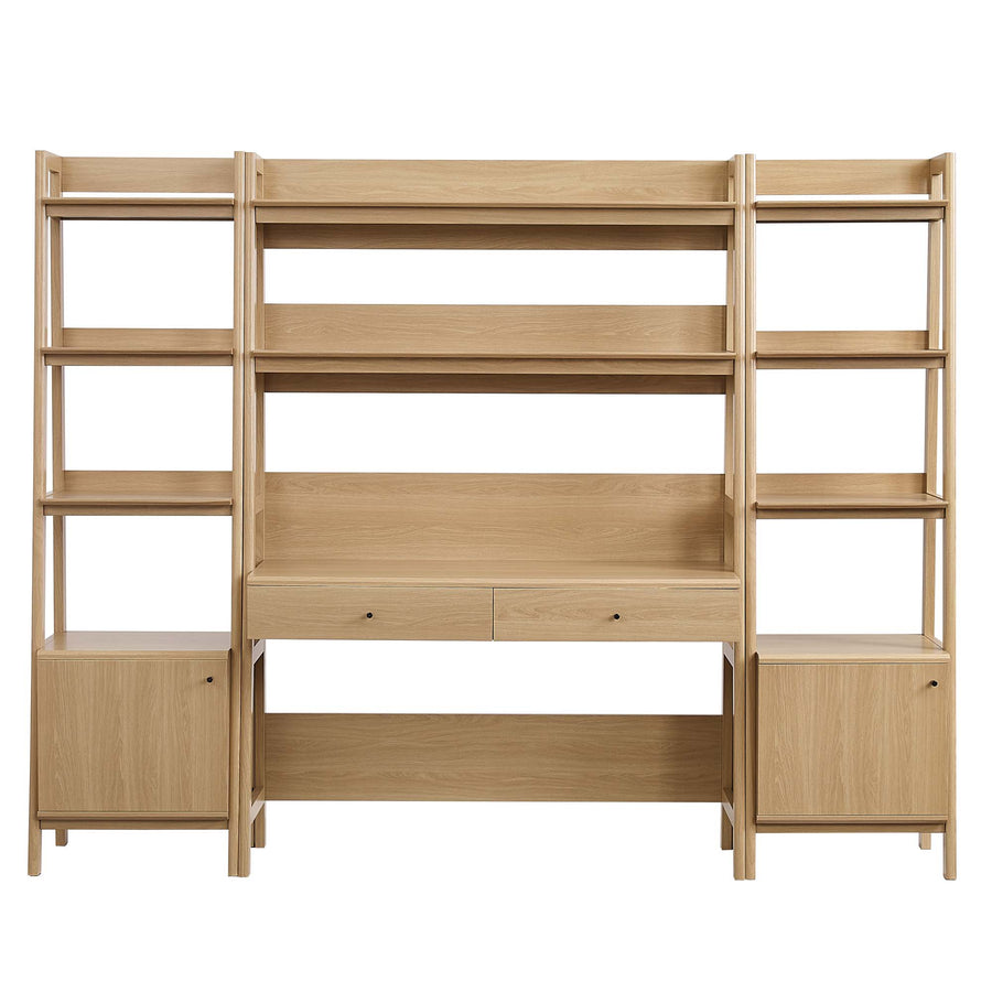 Finch 3-Piece Wood Office Desk and Bookshelf in Oak