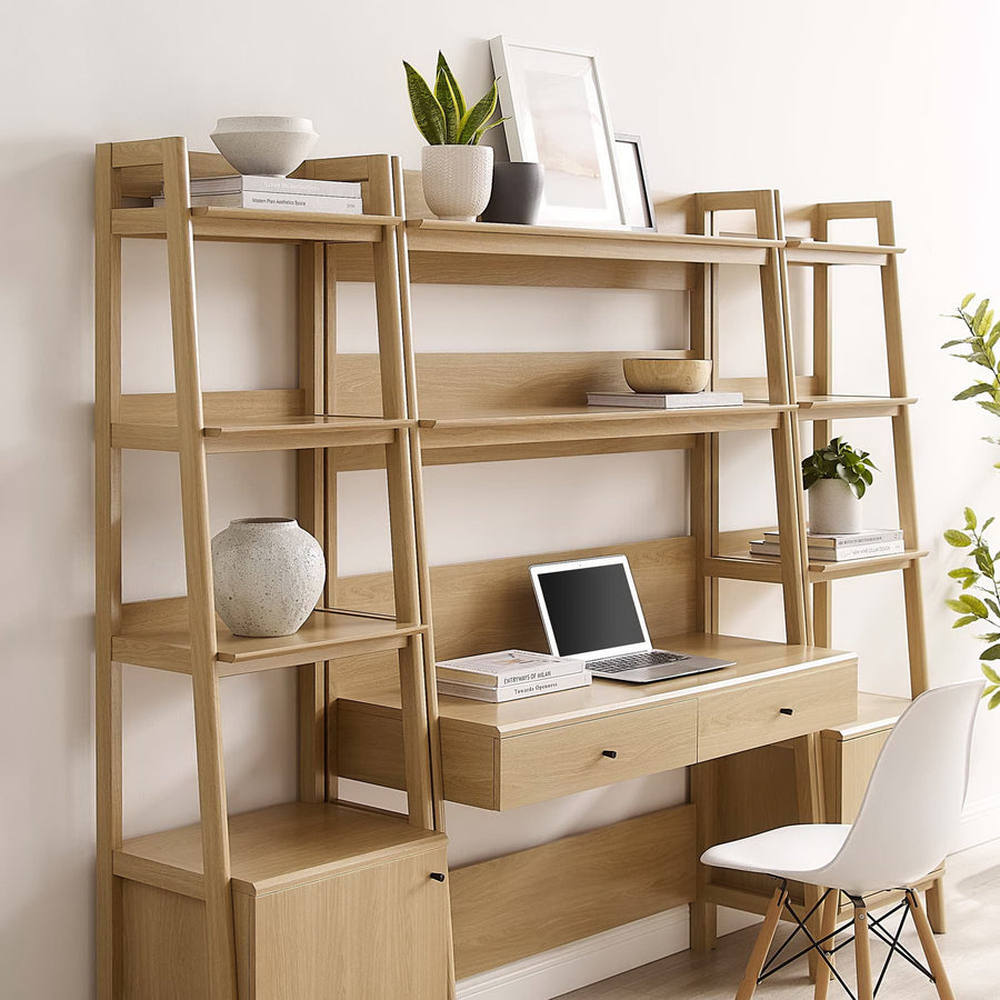 Finch 3-Piece Wood Office Desk and Bookshelf in Oak