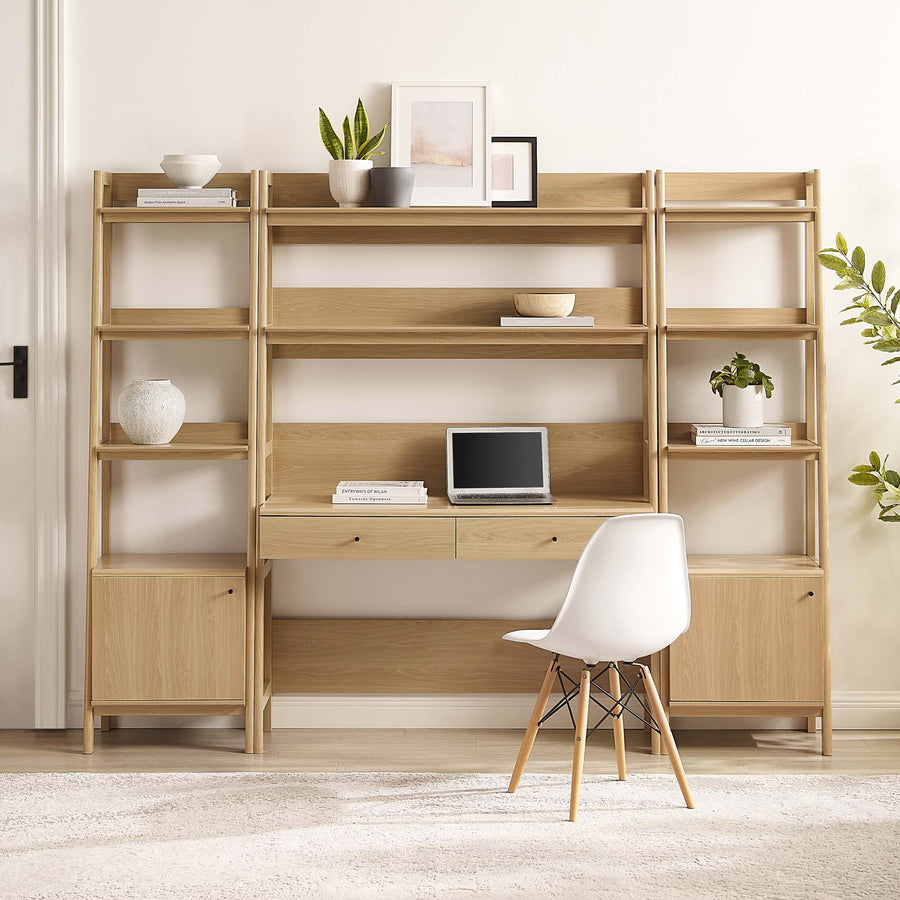 Finch 3-Piece Wood Office Desk and Bookshelf in Oak