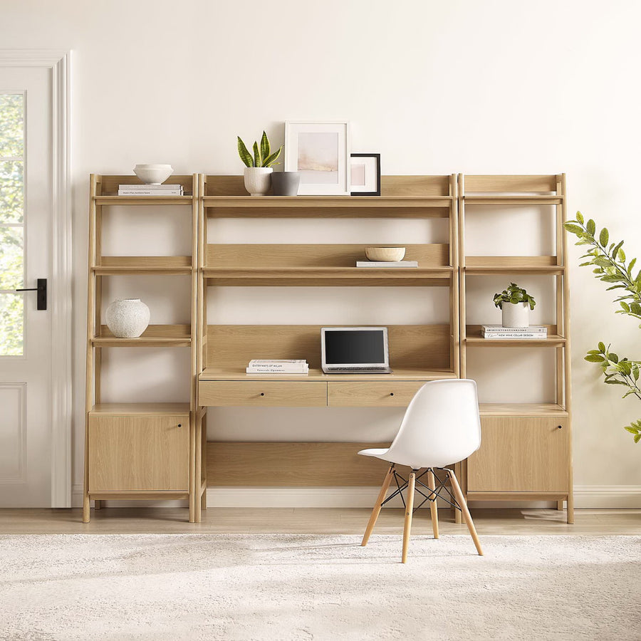 Finch 3-Piece Wood Office Desk and Bookshelf in Oak