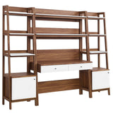 Finch 3-Piece Wood Office Desk and Bookshelf in Walnut White