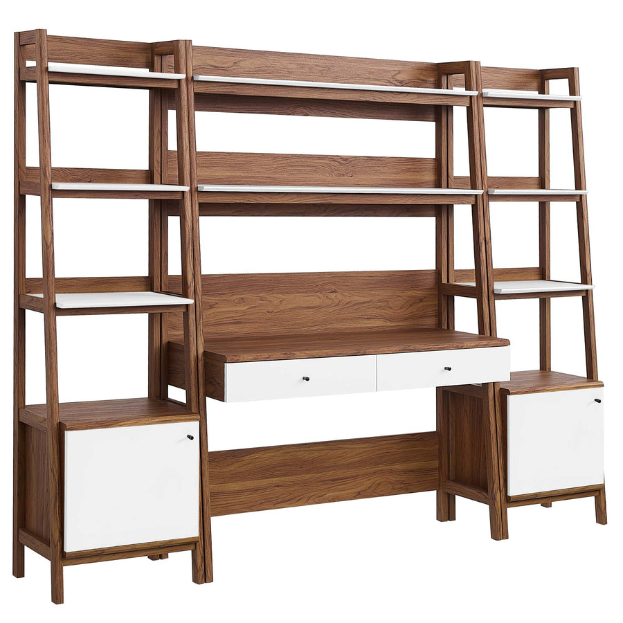 Finch 3-Piece Wood Office Desk and Bookshelf in Walnut White