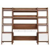 Finch 3-Piece Wood Office Desk and Bookshelf in Walnut White