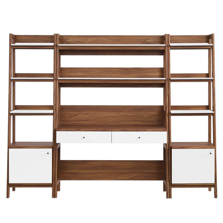 Bixby 3-Piece Wood Office Desk and Bookshelf in Walnut White