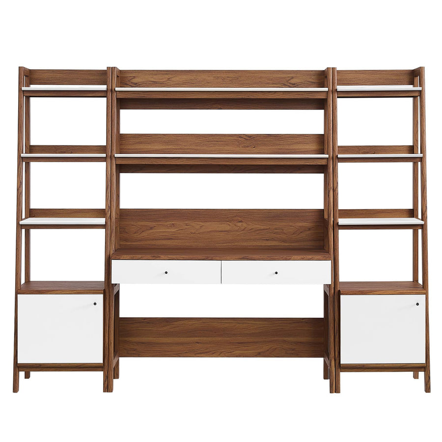 Finch 3-Piece Wood Office Desk and Bookshelf in Walnut White