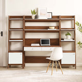 Finch 3-Piece Wood Office Desk and Bookshelf in Walnut White