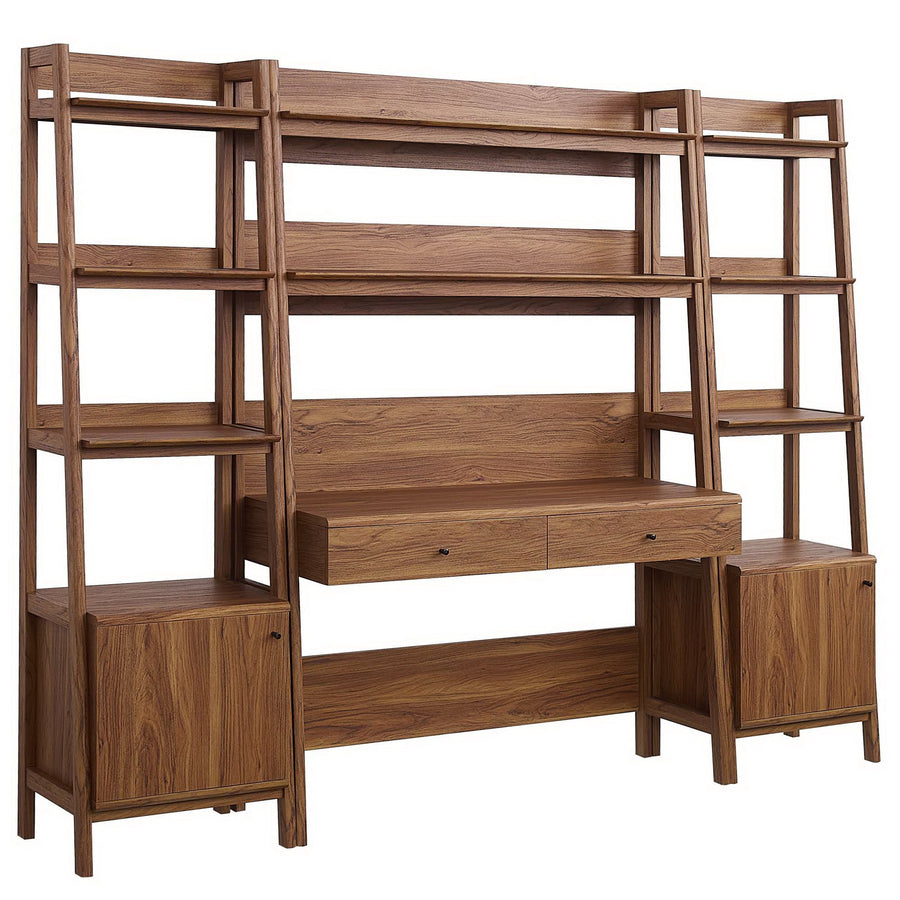 Finch 3-Piece Wood Office Desk and Bookshelf in Walnut