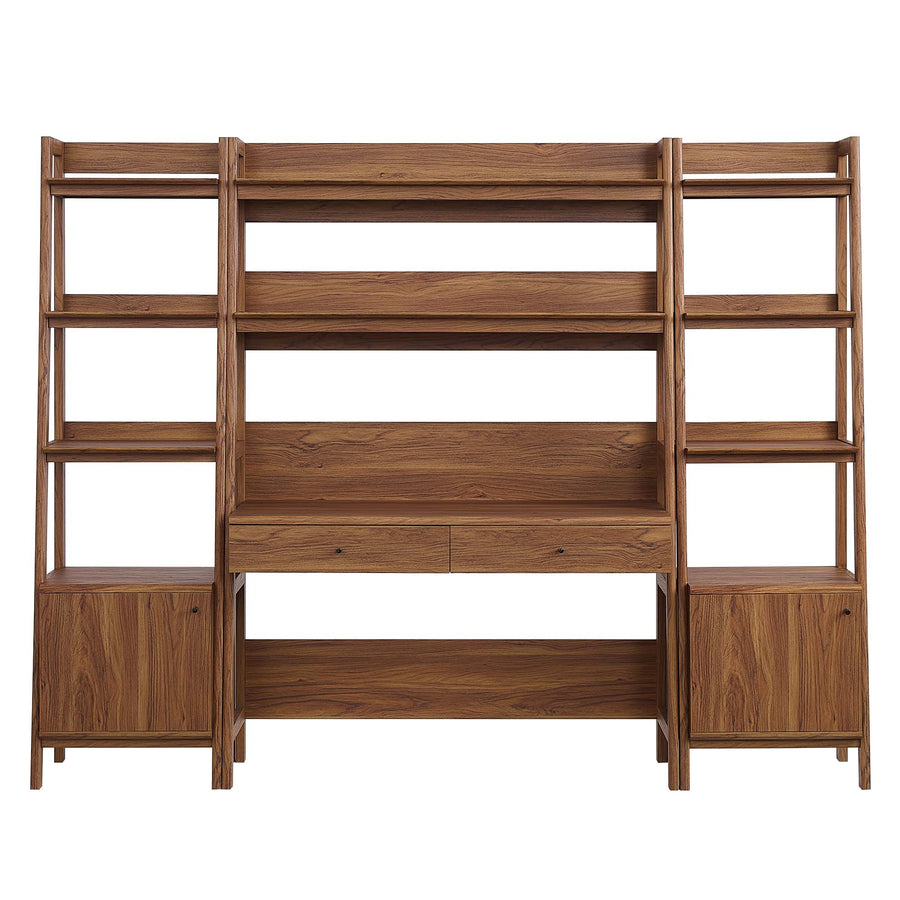 Finch 3-Piece Wood Office Desk and Bookshelf in Walnut