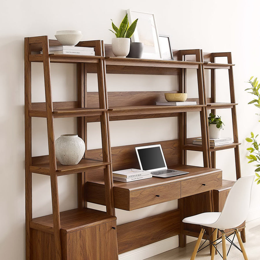 Finch 3-Piece Wood Office Desk and Bookshelf in Walnut