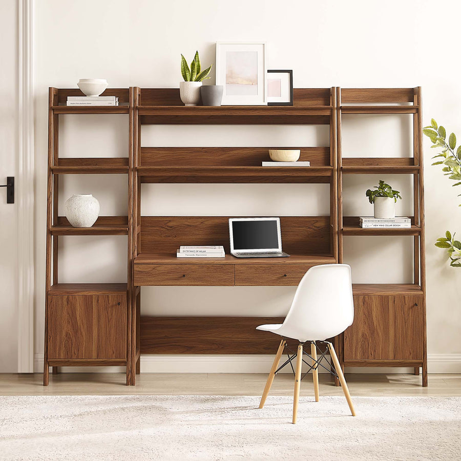 Finch 3-Piece Wood Office Desk and Bookshelf in Walnut