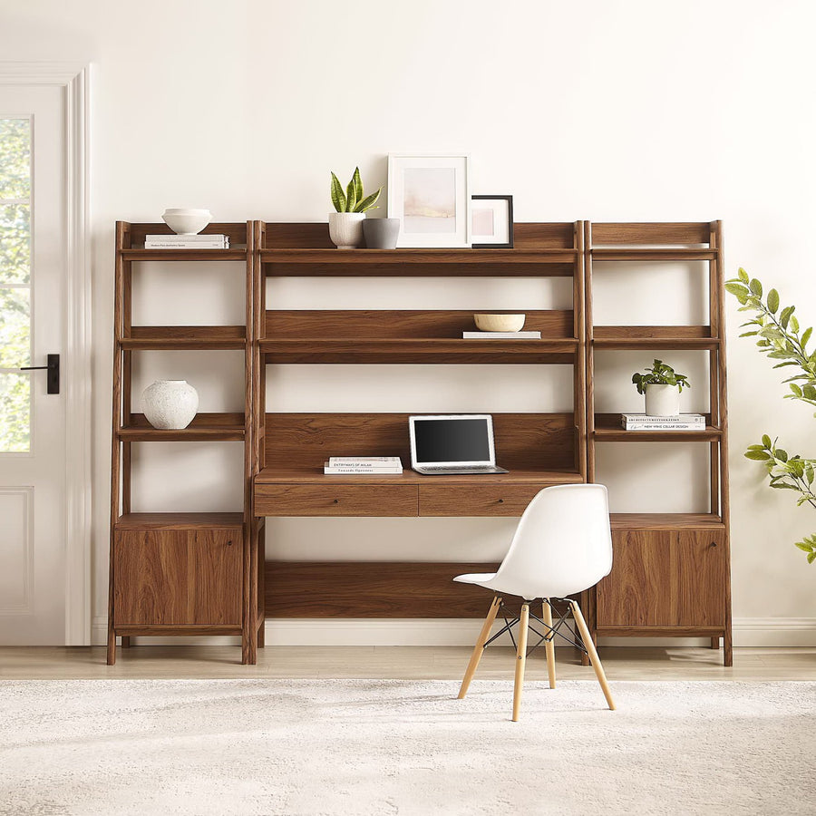 Finch 3-Piece Wood Office Desk and Bookshelf in Walnut