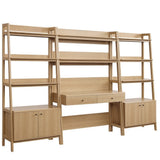 Finch 3-Piece Wood Office Desk and Bookshelf in Oak