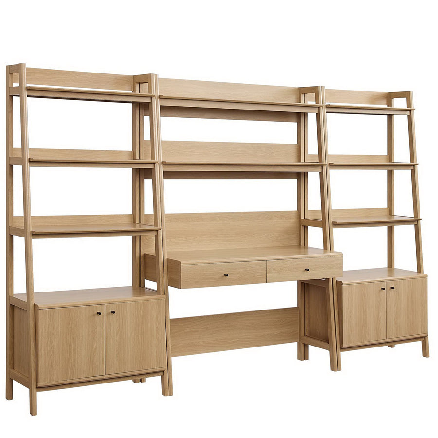 Finch 3-Piece Wood Office Desk and Bookshelf in Oak